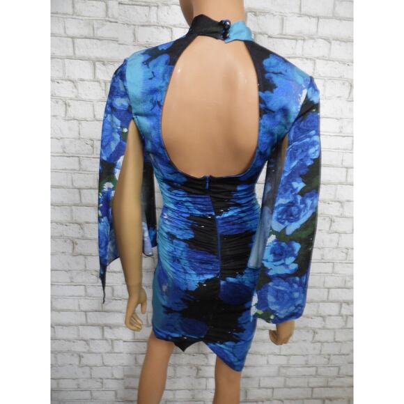 $348 Tracy Reese Blue Foral Cutout Back Flutter Sleeve Ruched Dress 2 NWT - Picture 14 of 16